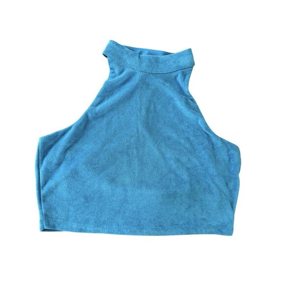 Fabletics Built-In Bra Tank Women Size XXL Mock Light Blue Terrycloth Gym New - Picture 2 of 12